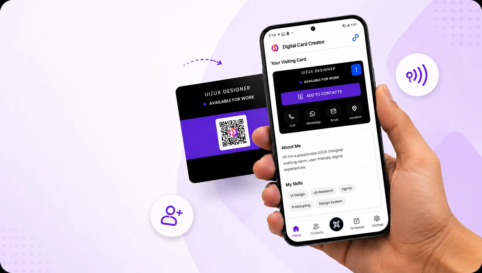 Digital business card on smartphone illustration