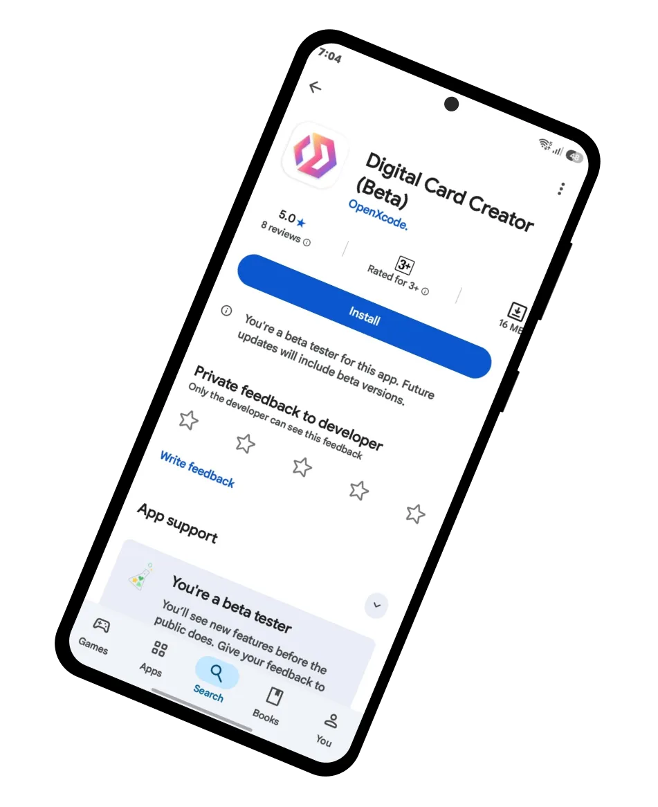 Digital Card Creator app listing on Google Play Store
