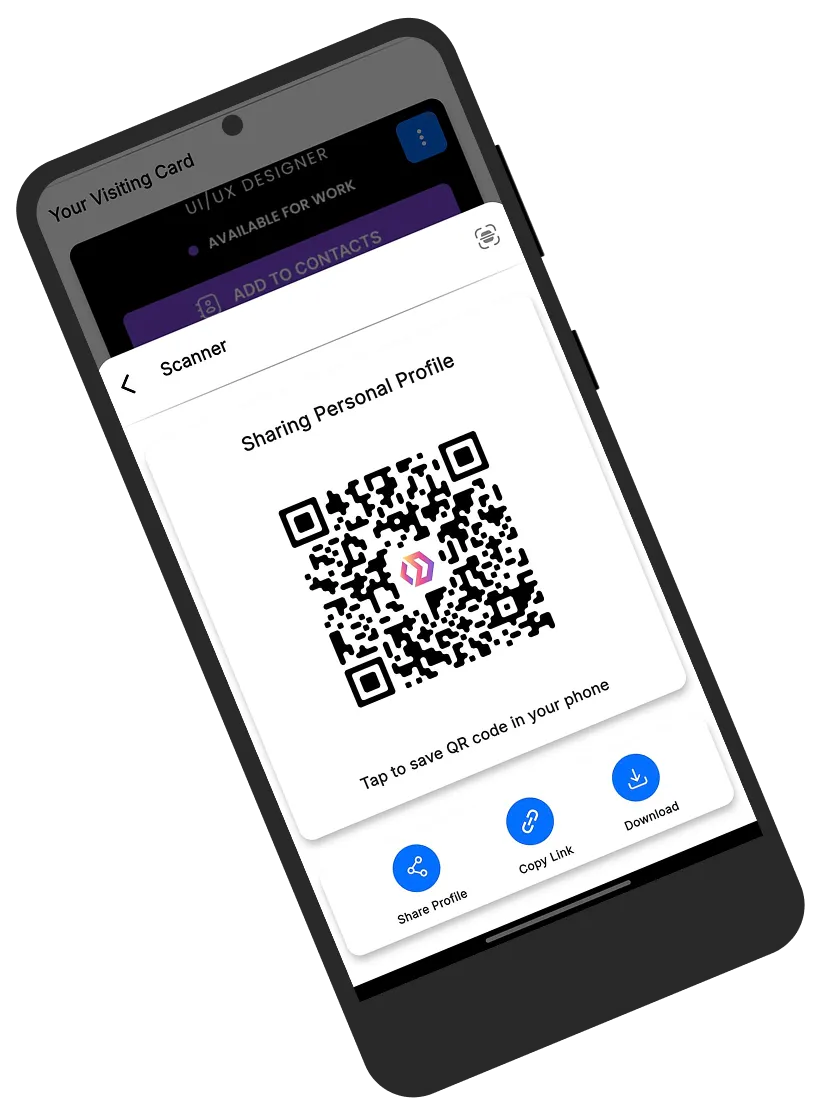 Share and track screen with QR code in Digital Card Creator app